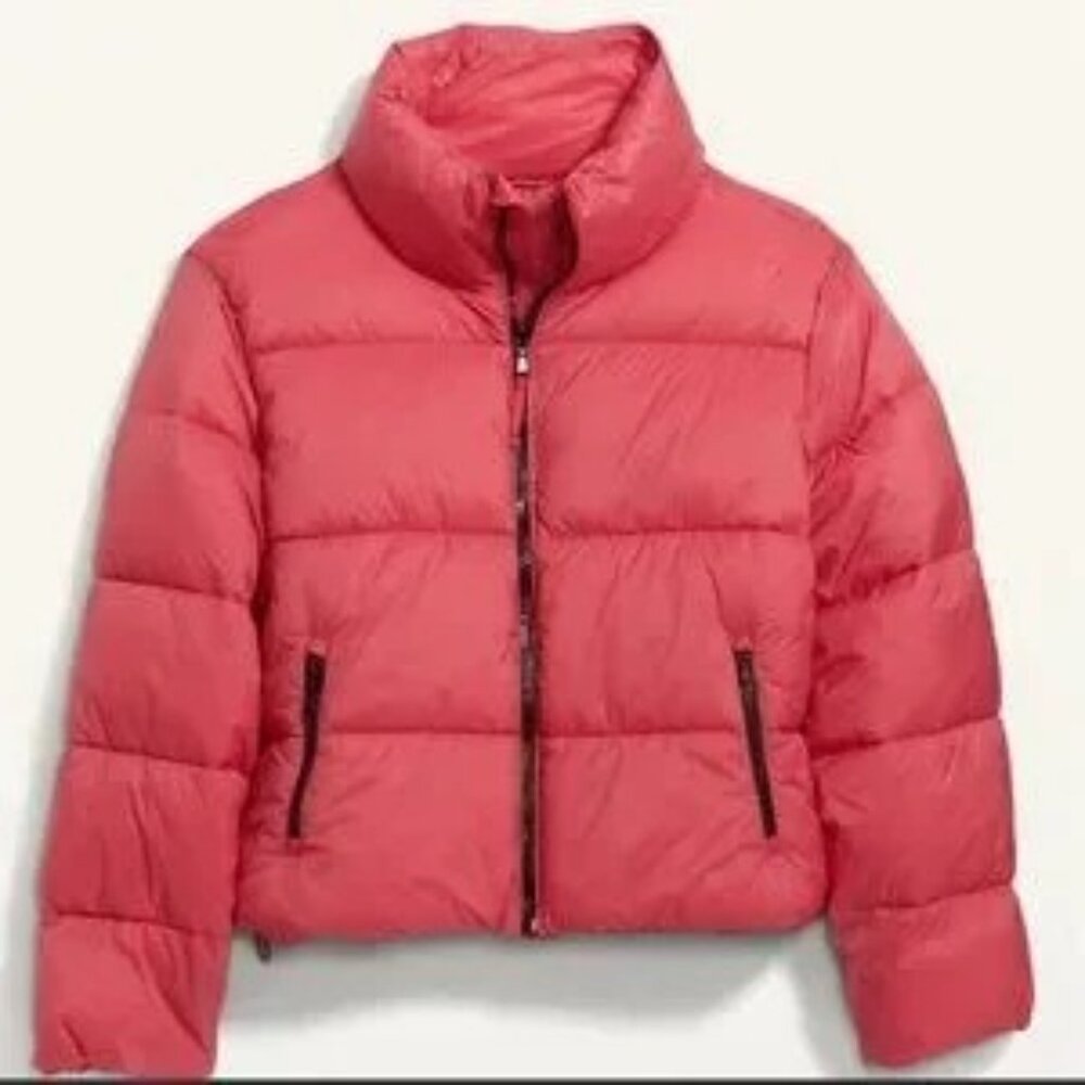 Old Navy Womens XXL Water-Resistant Puffer Jacket Cropped Red Zip‎ Pockets Fall - Picture 10 of 10